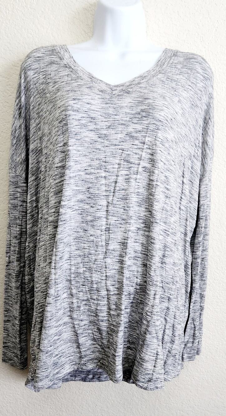 Nordstrom Gray Heathered V Neck Long Sleeve Top Medium Drop Shoulder Lightweight